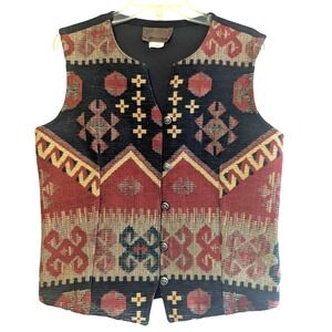 Roughrider by Circle T Vintage Southwestern Aztec Tapestry Vest Womens Large USA